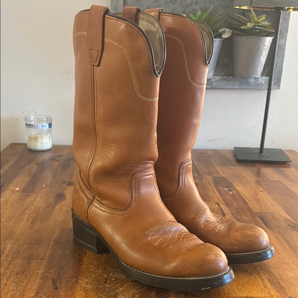 Men's Vulcan Farm & Work Tan Leather Western Motorcycle Pull On Cowboy Boots